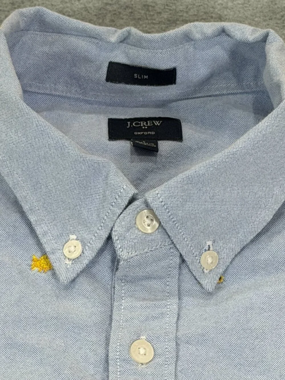 J. Crew Oxford Men’s Button Down Short Sleeve Shirt Large Blue Embroidered Fish